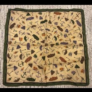 Vintage Fishing Nautical Satin Handkerchief / Pocket Square